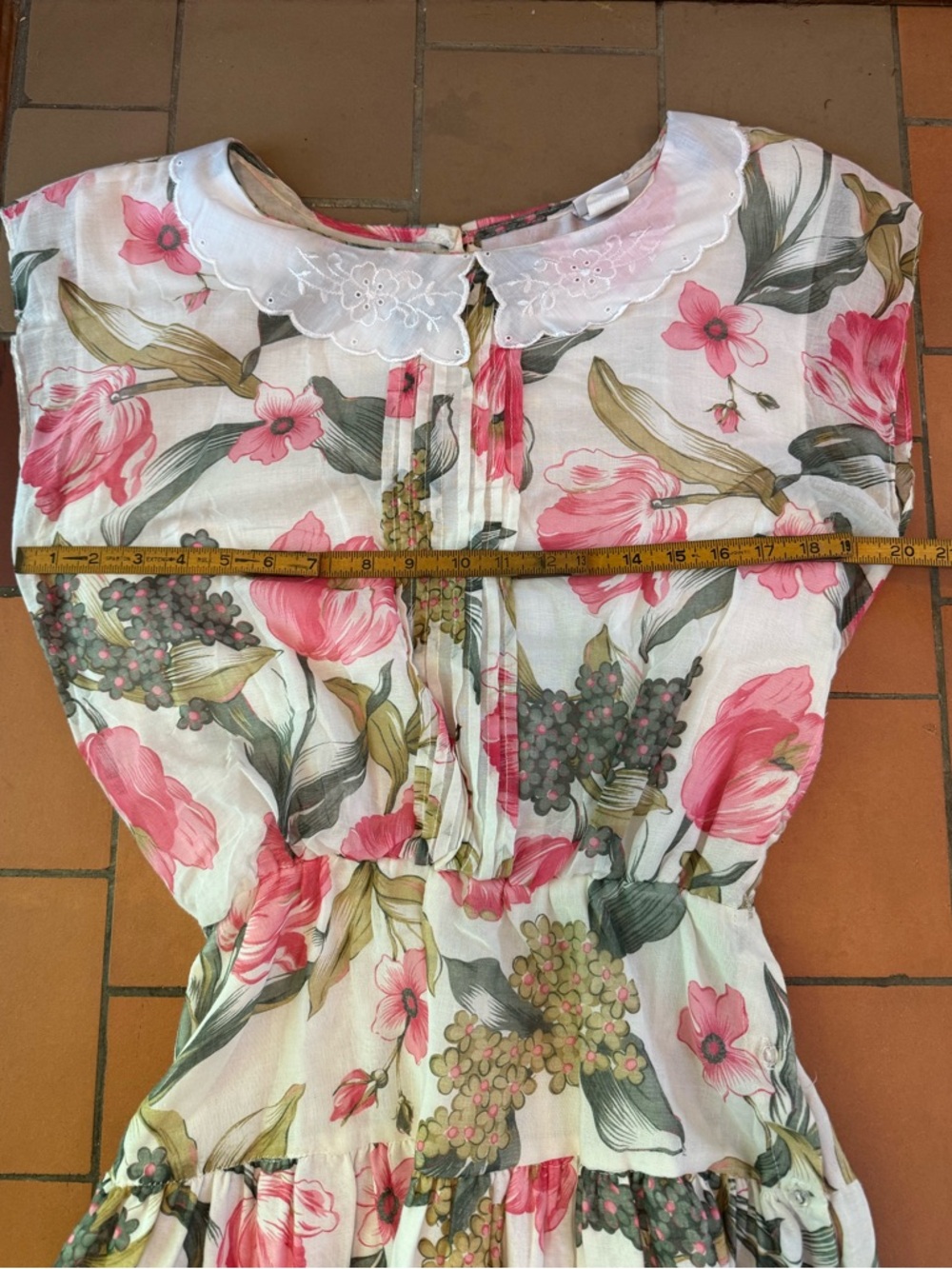 VTG Drop Waist Floral Print Maxi - Modest Spring Dress - High Neck Lace Collar - Picture 8 of 12